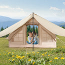 Inflatable Tents for Camping, 3-5 Person Easy Setup Blow up Tent with Hand Pump, 300D Oxford 4 Season Glamping Tent with Canopy, Stove Jack, 2 Doors & 2 Mesh Windows (Storage Bag Included)