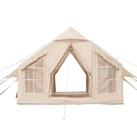 Inflatable Tents for Camping, 4-6 Person Easy Setup Blow up Tent with Hand Pump, 300D Oxford 4 Season Glamping Tent with Stove Jack 2 Doors & 4 Mesh Windows, Storage Bag Included for Easy Taking