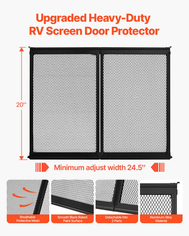 VEVOR RV Screen Door Protector,  622.3 x 508 mm Door Grille, Easy to Install and Disassemble, Reinforced Breathable Protective Mesh, Aluminum Alloy Camper RV Entry Protector for Pet Protection, Black