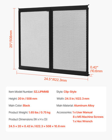 VEVOR RV Screen Door Protector,  622.3 x 508 mm Door Grille, Easy to Install and Disassemble, Reinforced Breathable Protective Mesh, Aluminum Alloy Camper RV Entry Protector for Pet Protection, Black