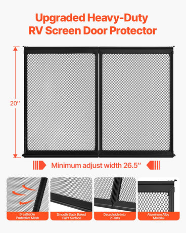VEVOR RV Screen Door Protector, 673.1 x 508 mm Door Grille, Easy to Install and Disassemble, Reinforced Breathable Protective Mesh, Aluminum Alloy Camper RV Entry Protector for Pet Protection, Black