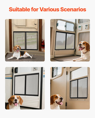 VEVOR RV Screen Door Protector, 673.1 x 508 mm Door Grille, Easy to Install and Disassemble, Reinforced Breathable Protective Mesh, Aluminum Alloy Camper RV Entry Protector for Pet Protection, Black