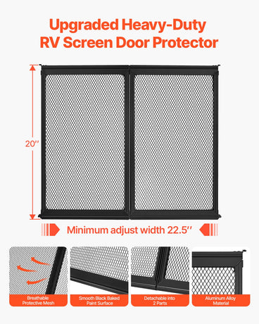 VEVOR RV Screen Door Protector, 571.5 x 508 mm Door Grille, Easy to Install and Disassemble, Reinforced Breathable Protective Mesh, Aluminum Alloy Camper RV Entry Protector for Pet Protection, Black