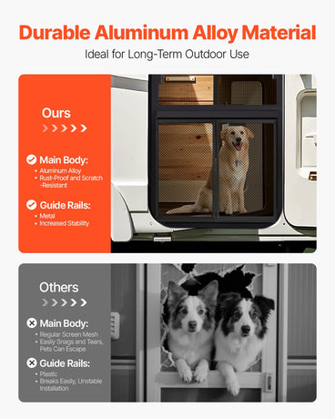 VEVOR RV Screen Door Protector, 571.5 x 508 mm Door Grille, Easy to Install and Disassemble, Reinforced Breathable Protective Mesh, Aluminum Alloy Camper RV Entry Protector for Pet Protection, Black