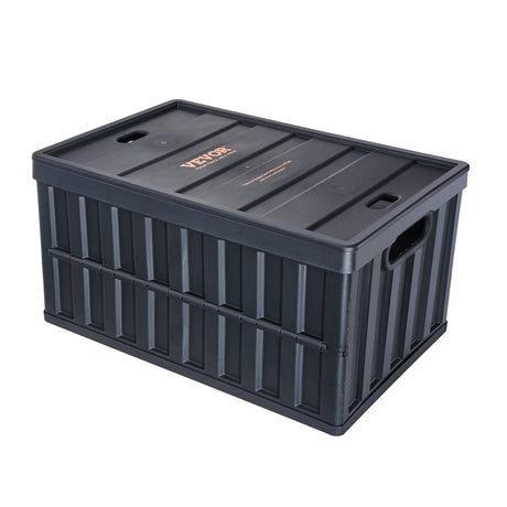 VEVOR Collapsible Storage Bins with Lids, 65L 3 Packs, Folding Plastic Stackable Utility Crates with Handles, Large Heavy Duty Containers for Clothes, Toys, Books, Snack, Shoes, and Grocery Organizing