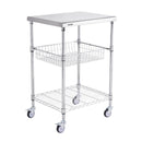 Kitchen Utility Cart, 3 Tiers, Wire Rolling Cart with 213kg Capacity, Steel Service Cart on Wheels, Metal Storage Trolley with 76mm Basket Curved Handle PP Liner 6 Hooks, for Indoor and Outdoor