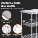 Kitchen Utility Cart, 3 Tiers, Wire Rolling Cart with 213kg Capacity, Steel Service Cart on Wheels, Metal Storage Trolley with 76mm Basket Curved Handle PP Liner 6 Hooks, for Indoor and Outdoor