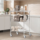 Kitchen Utility Cart, 3 Tiers, Wire Rolling Cart with 213kg Capacity, Steel Service Cart on Wheels, Metal Storage Trolley with 76mm Basket Curved Handle PP Liner 6 Hooks, for Indoor and Outdoor