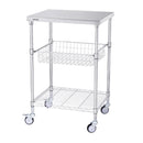 Kitchen Utility Cart, 3 Tiers, Wire Rolling Cart with 213kg Capacity, Steel Service Cart on Wheels, Metal Storage Trolley with 76mm Basket Curved Handle PP Liner 6 Hooks, for Indoor and Outdoor