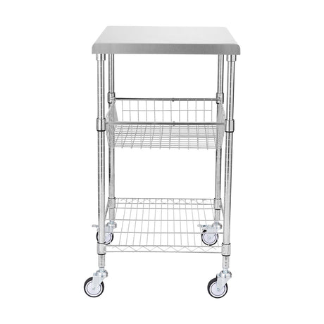 Kitchen Utility Cart, 3 Tiers, Wire Rolling Cart with 213kg Capacity, Steel Service Cart on Wheels, Metal Storage Trolley with 76mm Basket Curved Handle PP Liner 6 Hooks, for Indoor and Outdoor
