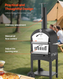 Outdoor Pizza Oven, 12" Pellet Fire Ovens, 2-Layer Pizza Oven Wood Fired, Wood Burning Outdoor Pizza-Oven with 2 Removable Wheels, 1000℉ Max Temperature Fired Pizza-Maker Ovens for Barbecue