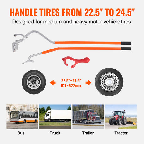 VEVOR Tire Mount Demount Tool, 571-622 mm Manual Steel Tire Changer Mount Demount Removal Tool, with Extra Bead Holder, Tubeless Truck Bead Breaker, 3 PCS Tire Changing Tools, Orange