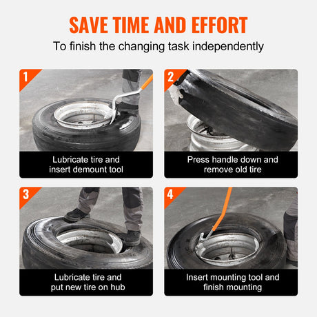VEVOR Tire Mount Demount Tool, 571-622 mm Manual Steel Tire Changer Mount Demount Removal Tool, with Extra Bead Holder, Tubeless Truck Bead Breaker, 3 PCS Tire Changing Tools, Orange