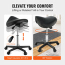 VEVOR Saddle Stool with Wheels, 400 LBS Weight Capacity Ergonomic Rolling Saddle Stool, Height Adjustable Thickened PU Leather Swivel Saddle Stools Chair for Salon, Spa, Tattoo, Clinic, Black