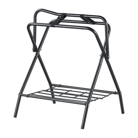 Folding Saddle Rack, 28 x 19 x 37.5 in, Freestanding Horse Saddle Stand, Portable Horse Blanket Holder, Heavy Duty Steel Saddle Rack for English & Western Saddles, Tack Storage, Black