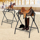 Folding Saddle Rack, 28 x 19 x 37.5 in, 2 Packs Freestanding Horse Saddle Stand, Portable Horse Blanket Holder, Heavy Duty Steel Saddle Rack for English & Western Saddles, Tack Storage, Black