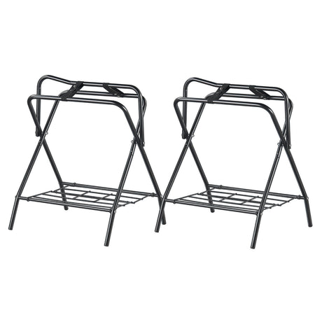 Folding Saddle Rack, 28 x 19 x 37.5 in, 2 Packs Freestanding Horse Saddle Stand, Portable Horse Blanket Holder, Heavy Duty Steel Saddle Rack for English & Western Saddles, Tack Storage, Black