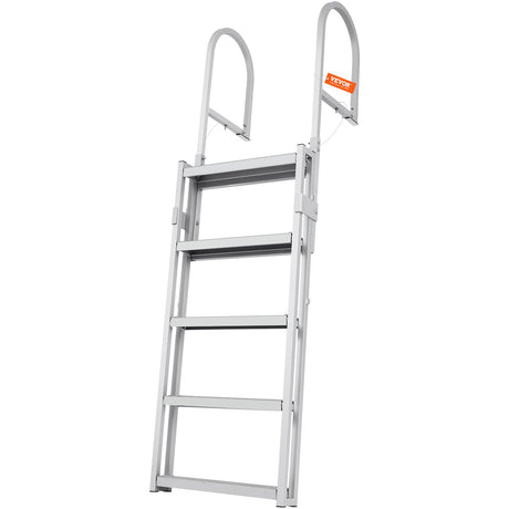VEVOR Dock Ladder, Retractable 5 Steps, 350 lbs Load Capacity, Aluminum Alloy Pontoon Boat Ladder with 66.9''-78.9'' Adjustable Height, 4'' Wide Step & Mat, for Ship/Lake/Pool/Marine Boarding