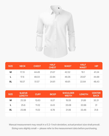 Men's Button Up Shirt, Mens Long Sleeve Wrinkle-free Button Down Dress Shirts, Slim Fit Soft Stretch Fabric for Business Casual or Formal, Work, Wedding, Dinner, White