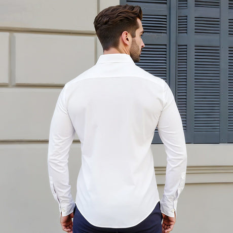 Men's Button Up Shirt, Mens Long Sleeve Wrinkle-free Button Down Dress Shirts, Slim Fit Soft Stretch Fabric for Business Casual or Formal, Work, Wedding, Dinner, White