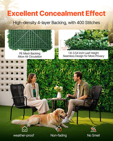 VEVOR Artificial Grass Wall Panels, 8 PCS 20 x 20 inch, 3D Combination Greenery Boxwood  Panel for Indoor Outdoor Green Decor & Ivy Fence Covering, Privacy Backdrop Wall Hedge Screen for Garden