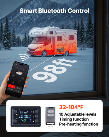 VEVOR Diesel Heater, 8KW, DC 12V/24V, All in One Portable Diesel Air Heater with Bluetooth APP Control, Remote Control and LCD Screen, Trolley Design, 5 L Fuel Tank for Trucks, Vans, RVs, Campers