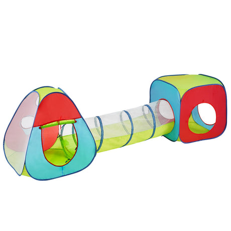 3 in 1 Kids Play Tent with Tunnel for Boys, Girls, Babies and Toddlers, Indoor/Outdoor Pop Up Playhouse with Carrying Bag & Banding Straps as Birthday Gifts, Red/Yellow/Blue Multicolor