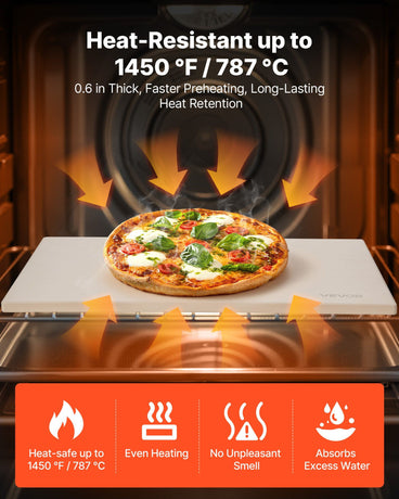 Pizza Stone, 406 x 355 mm Rectangular Cordierite Pizza Stone, Extra Large Baking-Stone with Scraper, 15 mm Thick Heat-Resistant Cordierite, for Kitchen Oven, Baking Bread & Pizzas, BBQ Grilling