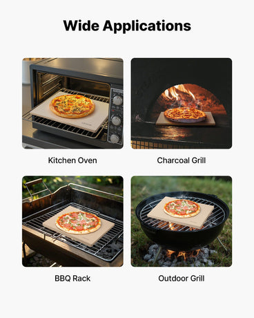 Pizza Stone, 406 x 355 mm Rectangular Cordierite Pizza Stone, Extra Large Baking-Stone with Scraper, 15 mm Thick Heat-Resistant Cordierite, for Kitchen Oven, Baking Bread & Pizzas, BBQ Grilling