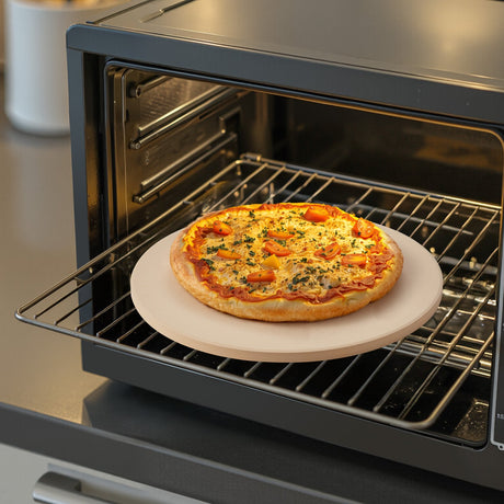 Pizza Stone, 381 mm Round Cordierite Pizza Stone, Extra Large Baking-Stone with Aluminum Peel, 17 mm Thickness Heat-Resistant Cooking Cordierite, for Kitchen Oven, Baking Pizzas, BBQ Grilling