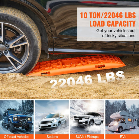 VEVOR 10 TON Traction Boards with PP Material, Recovery Boards for Off-road Vehicles/Cars/Pickups/SUVs/RVs, Pair Tire Traction Mats on Snow, Sand, Mud and Loose Terrain, Storage Bag, Long, Orange
