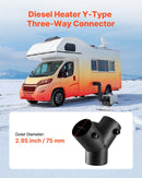 Diesel Heater Connector, 75mm Diesel Heater Duct Connector Accessories, 3-Way Y Branch Diesels Heaters Air Vent Duct with 2 90° Rotatable Valves, Black Joint Connectors for 2KW 5KW 8KW Heaters