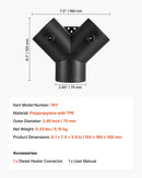 Diesel Heater Connector, 75mm Diesel Heater Duct Connector Accessories, 3-Way Y Branch Diesels Heaters Air Vent Duct with 2 90° Rotatable Valves, Black Joint Connectors for 2KW 5KW 8KW Heaters