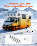 Exhaust Hose, 1980mm Stainless Steel Exhausts Hose, Diesel Heater Flexible Exhaust Pipe with 2 Hose Clamps, Exhausts Hoses Kit Diesel Heater Accessories for 2KW 5KW 8KW Diesels Heaters