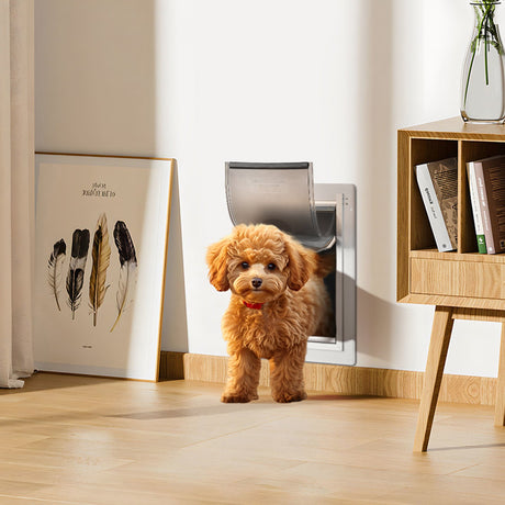 VEVOR Pet Door, 31.2 x 43.5 cm Metal Frame with Lock and 3-Flap System, Weatherproof Doggy Door, Easy to Install in Interior or Exterior Walls, Pet Door Suitable for Cat Doggie Kitties (White-Medium)