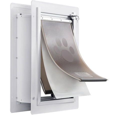 VEVOR Pet Door, 31.2 x 43.5 cm Metal Frame with Lock and 3-Flap System, Weatherproof Doggy Door, Easy to Install in Interior or Exterior Walls, Pet Door Suitable for Cat Doggie Kitties (White-Medium)
