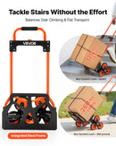 VEVOR Stair Climbing Cart, 54 kg Stair-Climbing Capacity, Portable Folding Trolley Cart with Telescoping Handle, 6 Wheels and 2 Bungee Cords, Stair Climber Dolly for Home, Groceries, Warehouse
