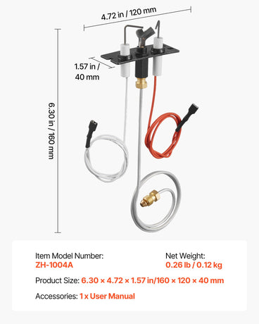 VEVOR Gas Pilot Assembly, OE 2090-012, 2198-012, SRV2090-012 Fireplace Gas Pilot Assembly, Natural Gas Ignition Replacement, Fit Heatilator, Heat & Glo, Quadra-Fire, Outdoor Lifestyles, Majestic