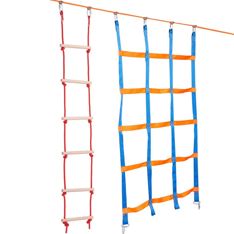 Ninja Warrior Obstacle Course for Kids, 15.24 m Weatherproof Slacklines, 500lbs Weight Capacity Monkey Line, Outdoor Playset Equipment, Backyard Toys Training Equipment Set with 10 Obstacles