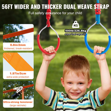 Ninja Warrior Obstacle Course for Kids, 2 x 17m Weatherproof Slacklines, 227kg Weight Capacity Monkey Line, Outdoor Playset Equipment, Backyard Toys Training Equipment Set with 12 Obstacles