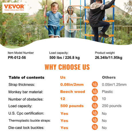 Ninja Warrior Obstacle Course for Kids, 2 x 17m Weatherproof Slacklines, 227kg Weight Capacity Monkey Line, Outdoor Playset Equipment, Backyard Toys Training Equipment Set with 12 Obstacles