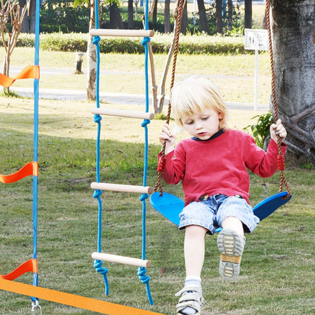 Ninja Warrior Obstacle Course for Kids, 2 x 17m Weatherproof Slacklines, 227kg Weight Capacity Monkey Line, Outdoor Playset Equipment, Backyard Toys Training Equipment Set with 12 Obstacles