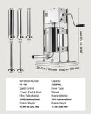 VEVOR Manual Sausage Stuffer, 22 LBS / 10 L Vertical Meat Stuffer, Dual-Speed Sausage Casing Meat Filling Machine, Stainless Steel Heavy Duty Filler with 5 Stuffing Tubes, for Commercial & Home Use