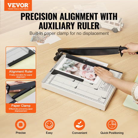 VEVOR Paper Cutter, Guillotine Trimmer, 381 mm Cut Length, 16 Sheets Capacity, Heavy Duty Guillotine Paper Cutter with Guard Rail/Blade Lock for Cardstock/Cardboard, Paper Trimmer for Home Office