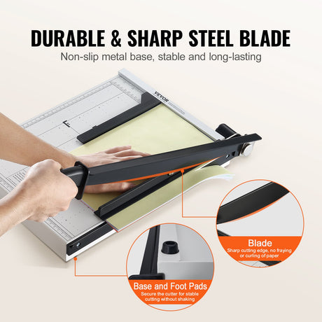 VEVOR Paper Cutter, Guillotine Trimmer, 381 mm Cut Length, 16 Sheets Capacity, Heavy Duty Guillotine Paper Cutter with Guard Rail/Blade Lock for Cardstock/Cardboard, Paper Trimmer for Home Office