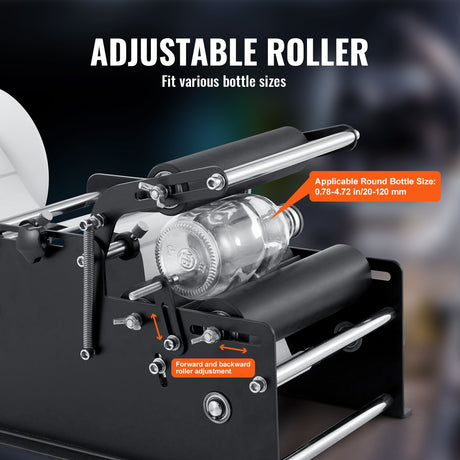 VEVOR Manual Round Labeling Machine, 15-20pcs/min, Bottle Label Applicator for Round Bottles, Adjustable Manual Round Bottle Labeler Suitable for Round Bottle Diameter 20-120 mm (with Pressing Bar)