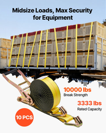 VEVOR Ratchet Straps, 50.8 mm x 9.1 m, Heavy Duty Tie Down Straps with Double J Hook, 4536 kg Break Strength, Tie Down Ratcheting for Moving, Trailers, Motorcycles, Kayaks, Car Roof, 10 Pack