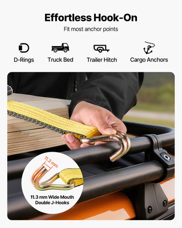 VEVOR Ratchet Straps, 50.8 mm x 9.1 m, Heavy Duty Tie Down Straps with Double J Hook, 4536 kg Break Strength, Tie Down Ratcheting for Moving, Trailers, Motorcycles, Kayaks, Car Roof, 10 Pack