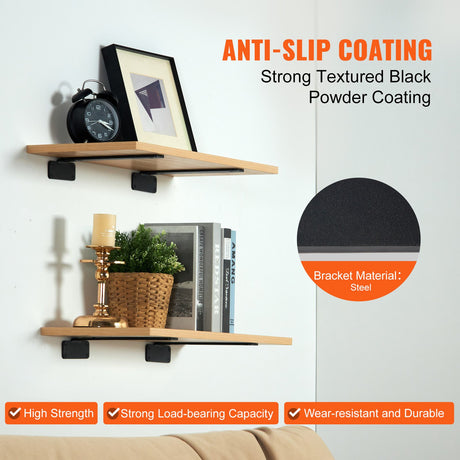 VEVOR Shelf Bracket, 16cmL x 10cmW x 4.5cmH 6 Pcs, Heavy Duty Floating Shelf Brackets, Brackets for Shelves, 5mm Thick Matte Black L Shelf Bracket,Steel Shelving Brackets with 72.6 kg Load Capacity