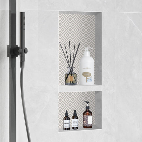 VEVOR Shower Niche Ready for Tile 40.64 x 81.28 cm, Double Shelf Organizer, Square Corners Wall-inserted Niche Recessed, Sealed Protection Modern Soap Storage Niche for Shower Bathroom, Black